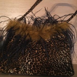 Ostrich feathers and leopard print handbag